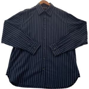 MICHAEL KORS Mens Blue and White Striped Dress Shirt Button Down Long Sleeve XL